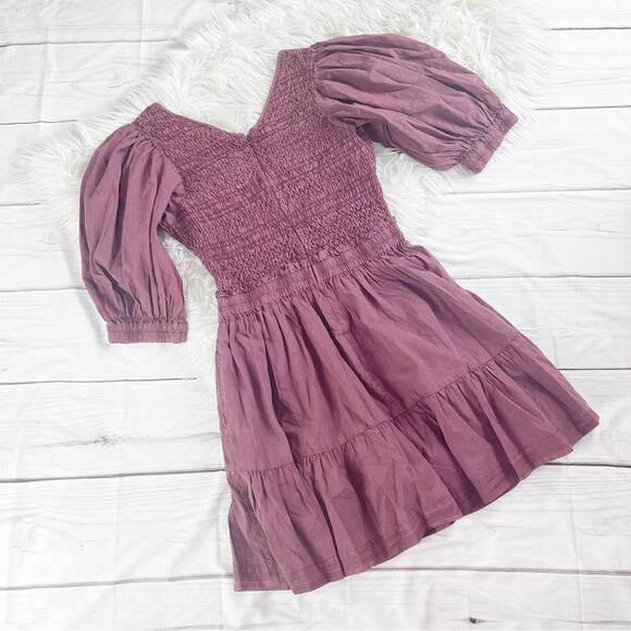 Sea New York Simona Women's Puff‎ Sleeve Smocked Dress in Merlot Size 14 - Picture 2 of 5